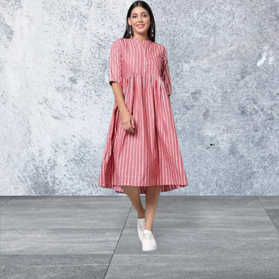 Rangrasiya Creation Women Fit and Flare Pink Below Knee Dress
