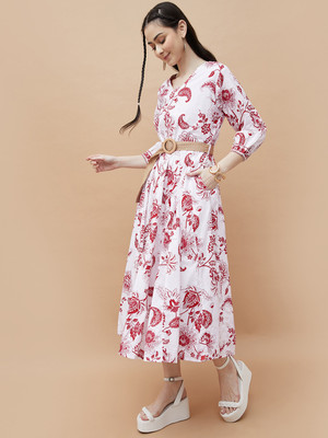 Colour Me by Melange Women A-line White Midi/Calf Length Dress