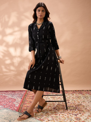 Globus Women A-line Black Midi/Calf Length Dress