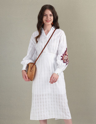 U.S. POLO ASSN. Women Fit and Flare White Midi/Calf Length Dress