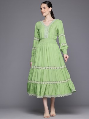 IRONIC CREATION Women Fit and Flare Light Green Dress