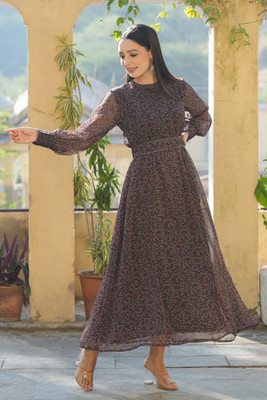 Juniper Women Tiered Gold Ankle Length Dress