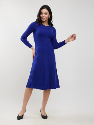 Fable Street Women A-line Blue Knee Length Dress