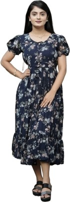 Parth Creation Women A-line Dark Blue Dress