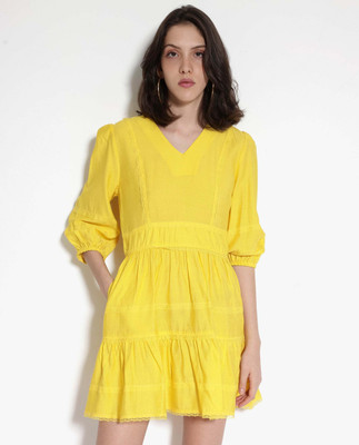 RAREISM Women A-line Yellow Mini/Short Dress