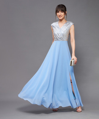 Miss Chase Women Wrap Blue Maxi/Full Length Dress