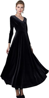TRUE WESTIES Women A-line Black Maxi/Full Length Dress