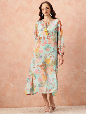 all about you Women A-line Blue Midi/Calf Length Dress