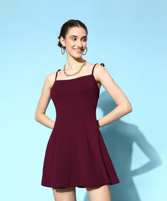 VENI VIDI VICI Women A-line Maroon Above Knee/Mid Thigh Length Dress