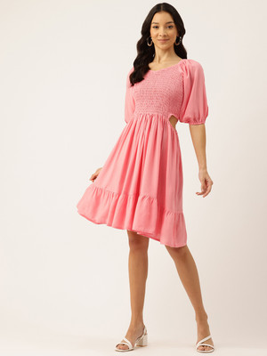 Feranoid Retail Women Fit and Flare Pink Knee Length Dress