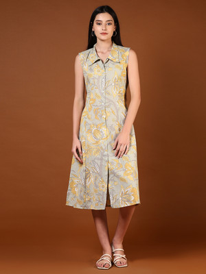 V-MART Women Shirt Grey Below Knee Dress