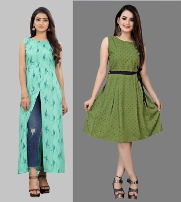 Hiral Creation Women Fit and Flare Green Dress