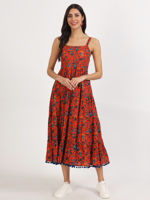 DIVENA Women Ethnic Dress Red Midi/Calf Length Dress