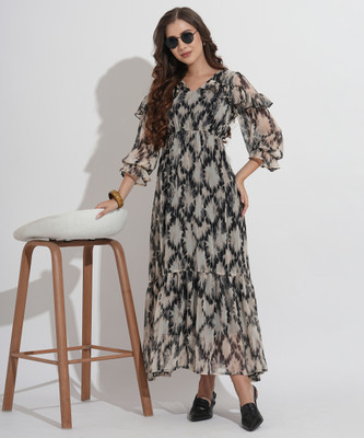FashFun Women Fit and Flare Black Maxi/Full Length Dress