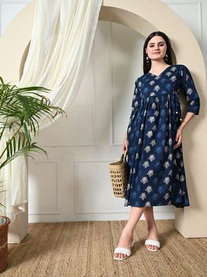 Sangria Women Fit and Flare Blue Midi/Calf Length Dress