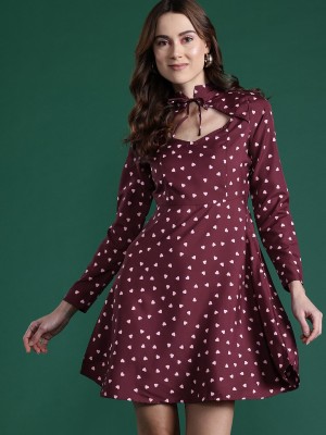 Dressberry Women A-line Maroon, White Dress