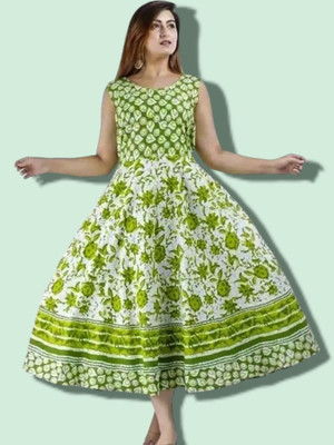 Tankavi Women Fit and Flare Green Knee Length Dress