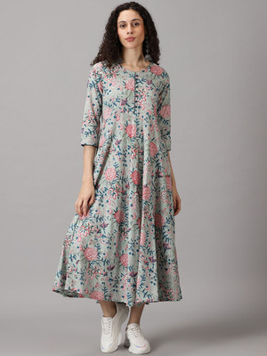 all about you Women A-line Grey Midi/Calf Length Dress