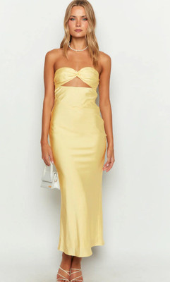 BARHIN Women Fit and Flare Yellow Midi/Calf Length Dress