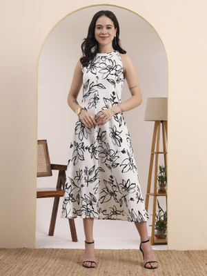 AKIKO Women A-line White Midi/Calf Length Dress