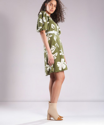 VERO MODA Women Fit and Flare Green Above Knee/Mid Thigh Length Dress