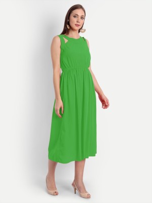 MINGLAY Women Fit and Flare Green Dress