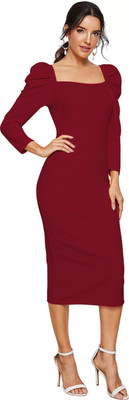 Babisaa Women Bodycon Maroon Below Knee Dress
