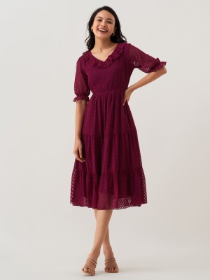 AASK Women Fit and Flare Purple Dress