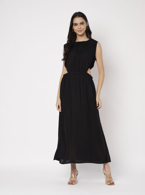 fashoraa Women Maxi Black Full Length Dress