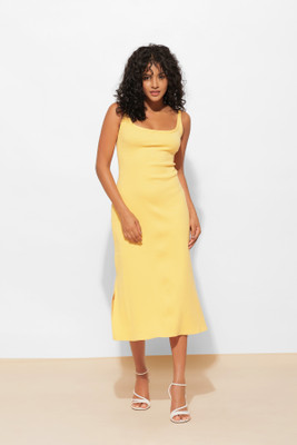 Urban Sundari Women A-line Yellow Midi/Calf Length Dress
