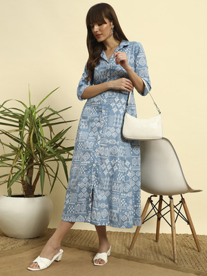 Sephani Women A-line Blue Below Knee Dress