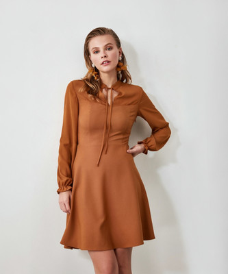Trendyol Women A-line Brown Midi/Calf Length Dress