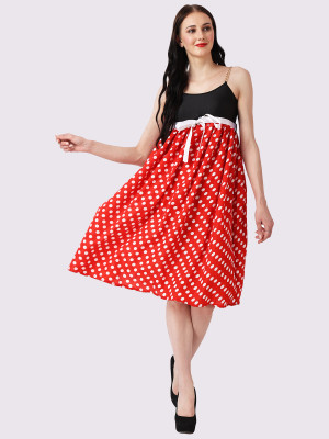 Finian Women Fit and Flare Red, Black Midi/Calf Length Dress