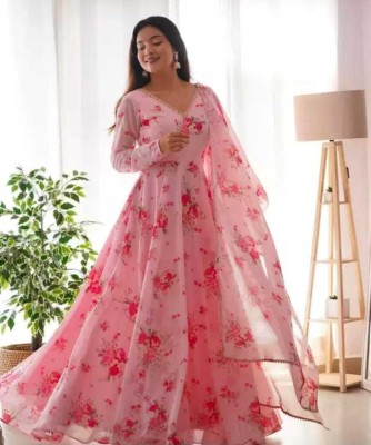 Shree Textiles Anarkali Gown(Pink)