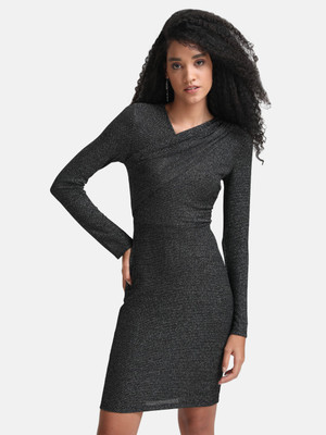 KAZO Women Bodycon Black Above Knee/Mid Thigh Length Dress