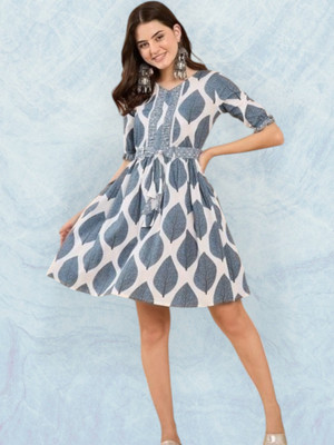 K K CREATION Women Gown Grey Knee Length Dress