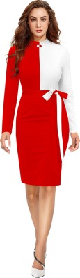 FASHIONsUp Women Bodycon Red, White Dress