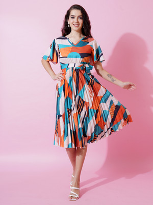 OTABU Women A-line Multicolor Midi/Calf Length Dress