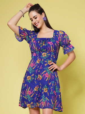 PLUSS Women Fit and Flare Multicolor Above Knee/Mid Thigh Length Dress