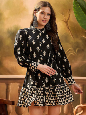 Sangria Women Fit and Flare Black Above Knee/Mid Thigh Length Dress