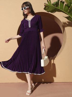 LookShine Women A-line Purple Midi/Calf Length Dress