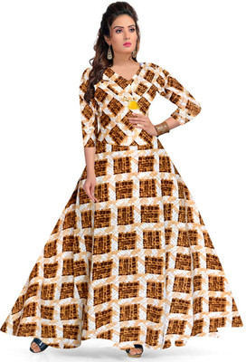 impression Women Fit and Flare Brown Maxi/Full Length Dress