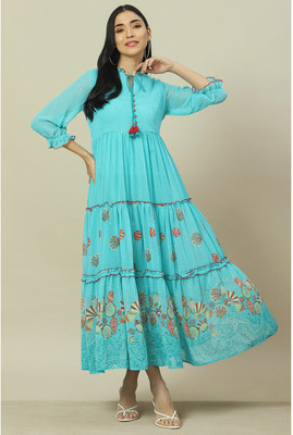 RANGRITI Women A-line Green Midi/Calf Length Dress