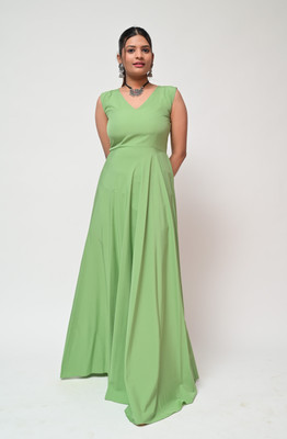 diyaz Women Fit and Flare Light Green Maxi/Full Length Dress