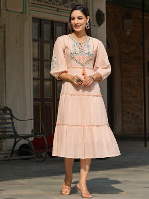 Juniper Women Ethnic Dress Orange Midi/Calf Length Dress