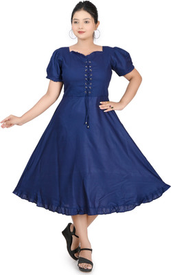 SClassicFashion Women A-line Blue Midi/Calf Length Dress