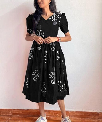 THE LADIES FASHION Women Maxi Black Midi/Calf Length Dress