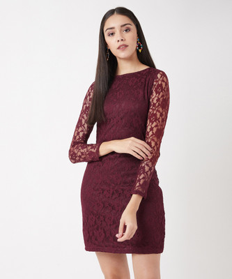 Miss Chase Women Bandage Maroon Mini/Short Dress