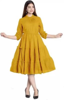 Ranawatintrend Women Fit and Flare Yellow Dress