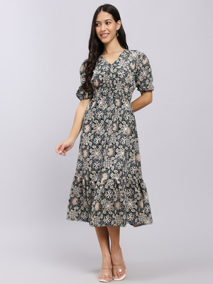 Attire Empire Women A-line Beige Midi/Calf Length Dress